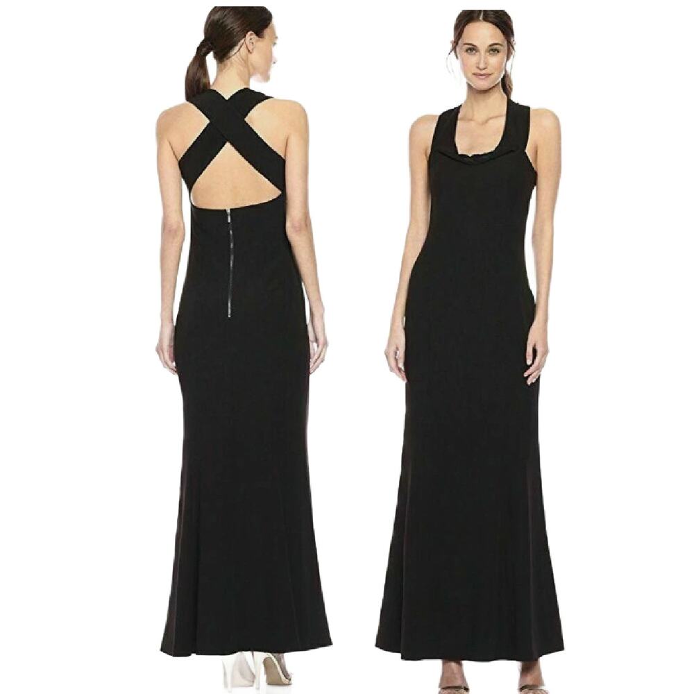 Laundry by Shelli Segal Black Gown X-Back Sz 4 Formal Evening Dress